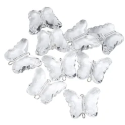 Acryl-Anhänger mit Kettelstift, Schmetterling, 2,9cm x 1,1cm x 2,4cm, klar, facettiert, 9 Stück