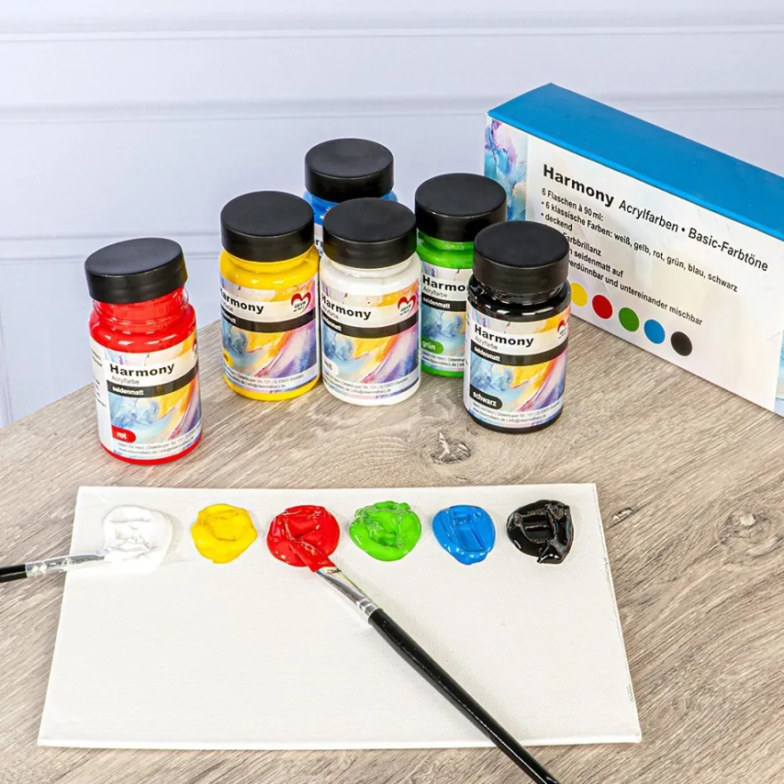 Acrylfarben "Harmony", Basic-Farbtöne, 6 x 90ml, 6 Farben