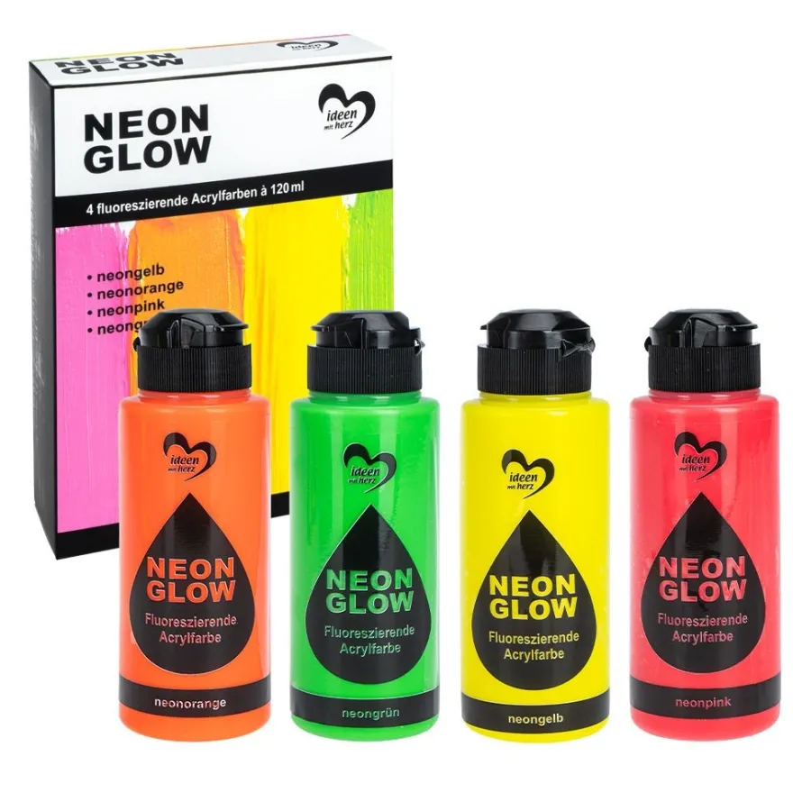 Acrylfarben "NeonGlow", fluoreszierend, 4x 120ml, 4 Farben
