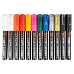 Acryl-Marker, 10 verschiedene Farben, Strichstärke 1mm, 12 Stück
