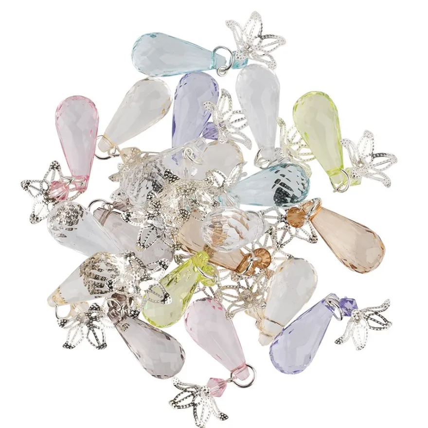 Anhänger mit Perlenkappe, Design 6, 3,9cm x 1,1cm, facettiert, 8 verschiedene Farben, 20 Stück
