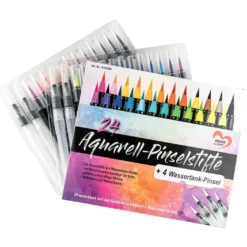 Aquarell-Pinselstifte & 4 Wassertank-Pinsel, mit Nylon-Haarbürstenkopf, auf Wasserbasis, 24 Stück