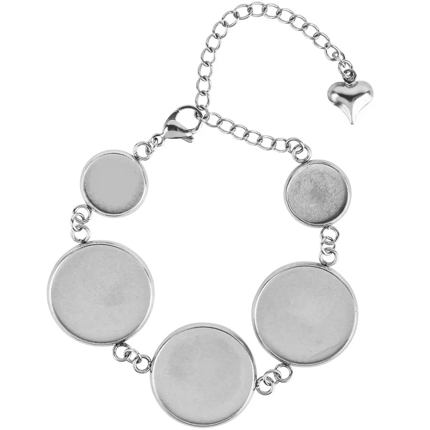 Armband mit 5 Fassungen, 21,5 cm lang, Fassungen in 2 verschiedenen Größen, silber