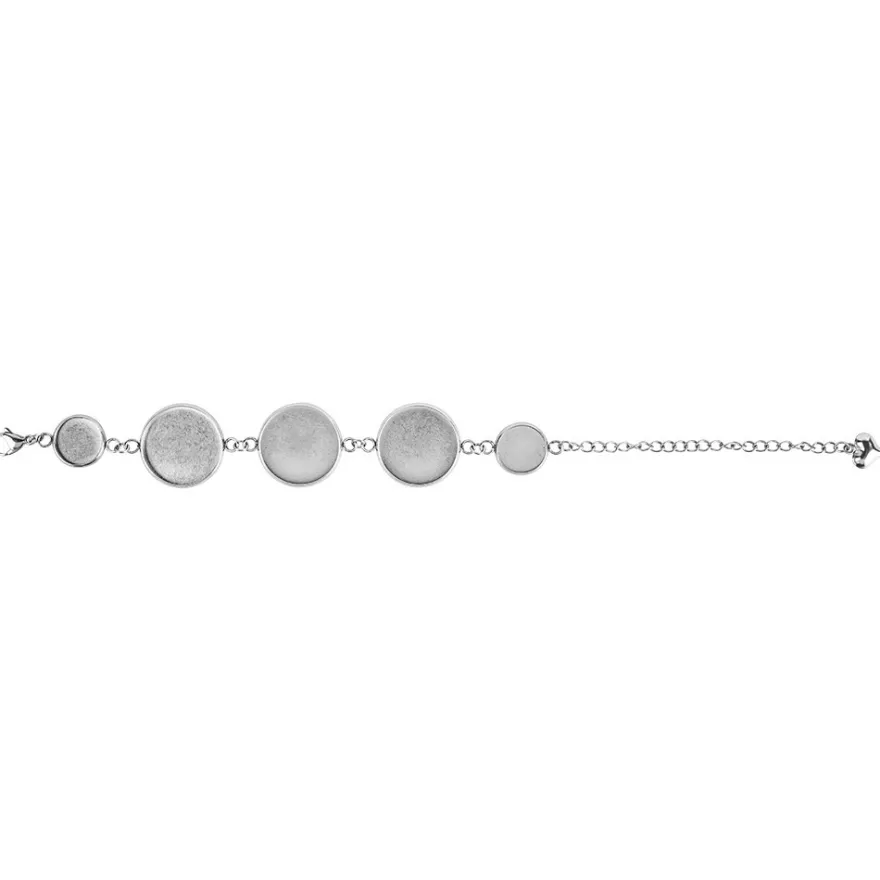 Armband mit 5 Fassungen, 21,5 cm lang, Fassungen in 2 verschiedenen Größen, silber