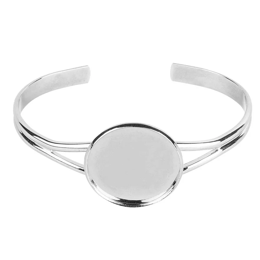 Armreif mit Fassung, Design 1, Fassung: Ø 25mm, biegbar, Umfang individuell anpassbar, silber