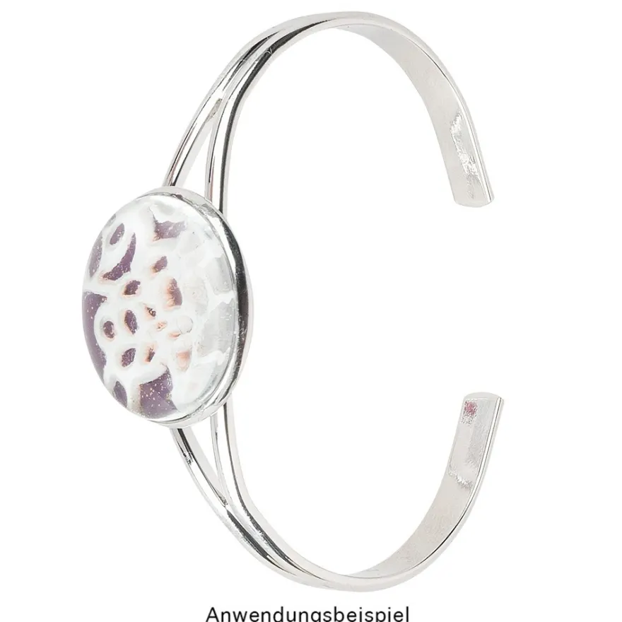 Armreif mit Fassung, Design 1, Fassung: Ø 25mm, biegbar, Umfang individuell anpassbar, silber