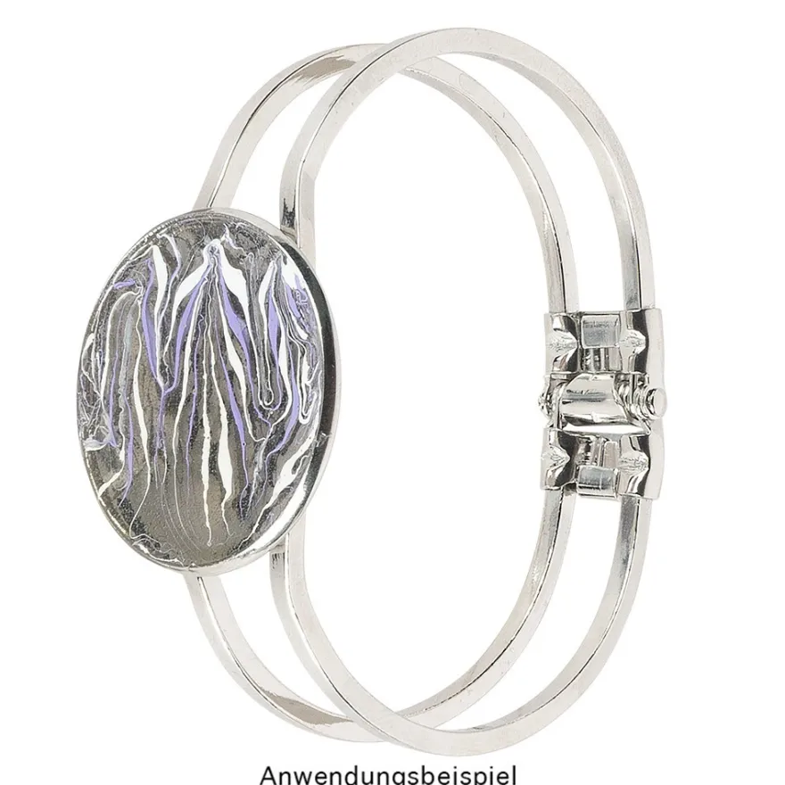 Armreif mit Fassung, Design 2, Fassung: Ø 30mm, Armreif: 6,5cm x 5cm, silber