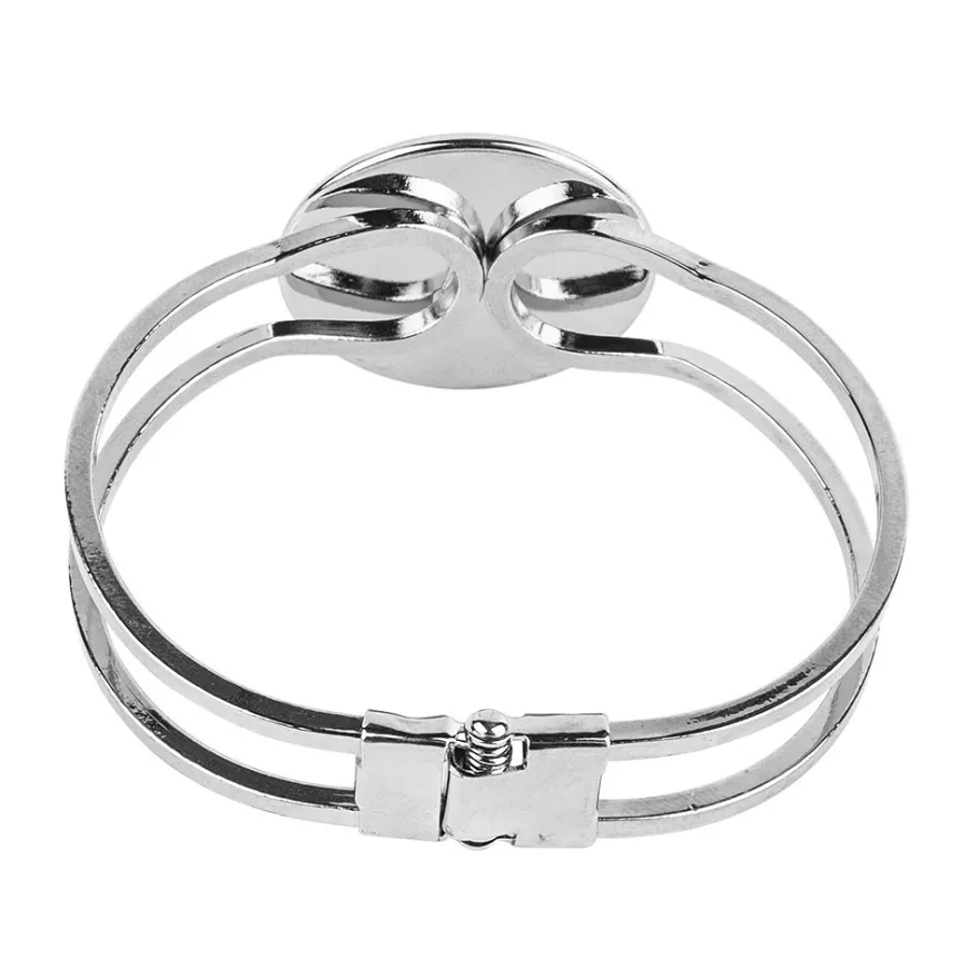 Armreif mit Fassung, Design 2, Fassung: Ø 30mm, Armreif: 6,5cm x 5cm, silber