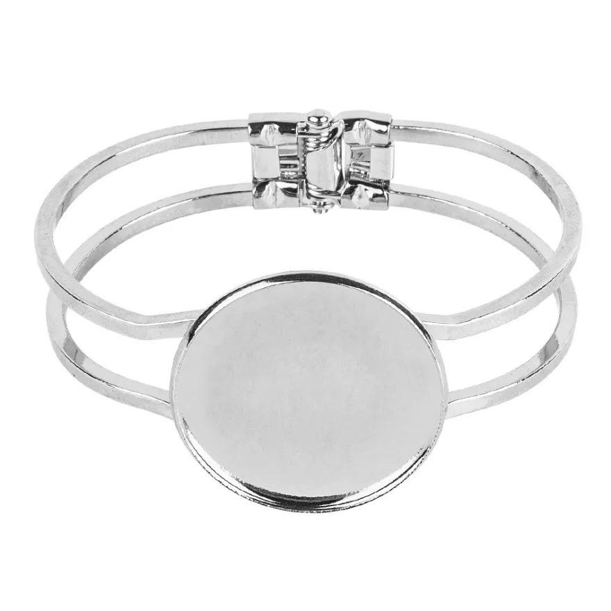 Armreif mit Fassung, Design 2, Fassung: Ø 30mm, Armreif: 6,5cm x 5cm, silber