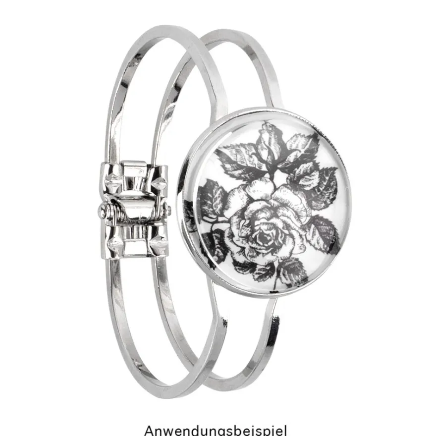 Armreif mit Fassung, Design 2, Fassung: Ø 30mm, Armreif: 6,5cm x 5cm, silber