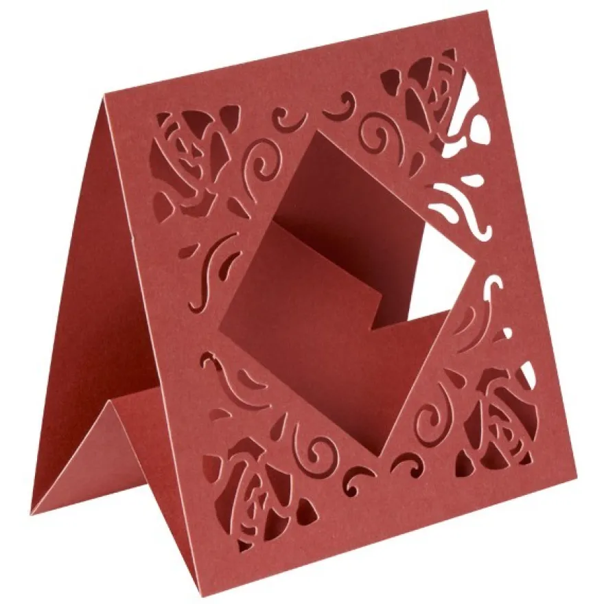 Aufstell-Grußkarten mit Stanz-Ornamentik, 14x14cm, rot, 10 Stück