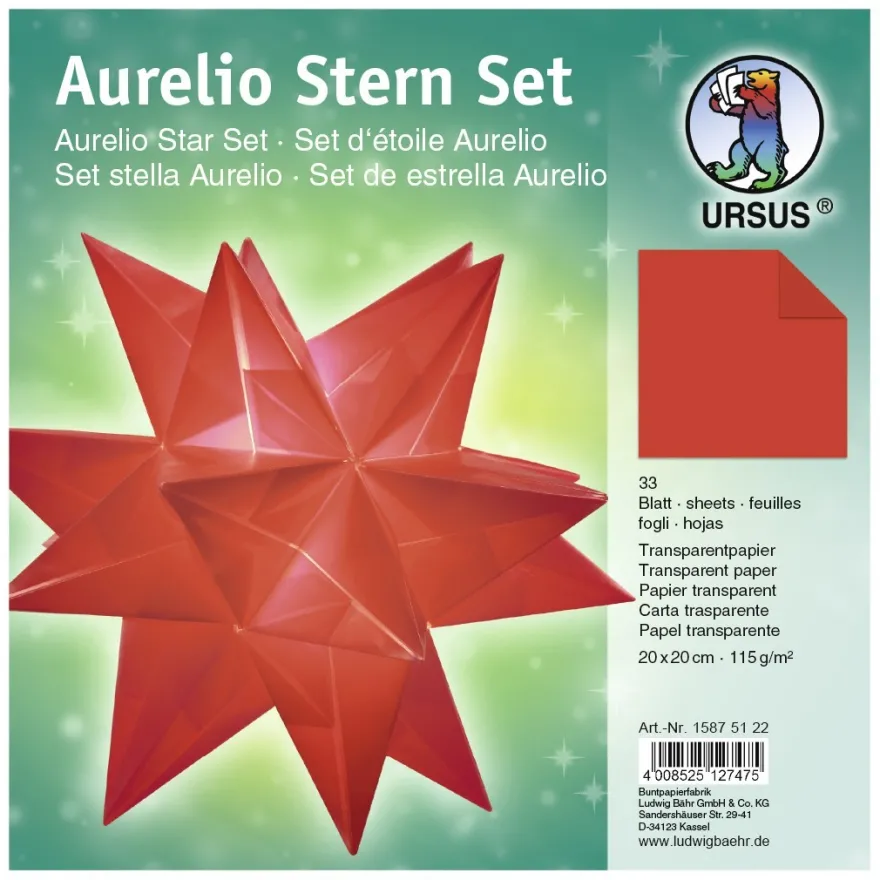 Aurelio Stern Set, transparent, 20cm x 20cm, 33 Blatt, rot