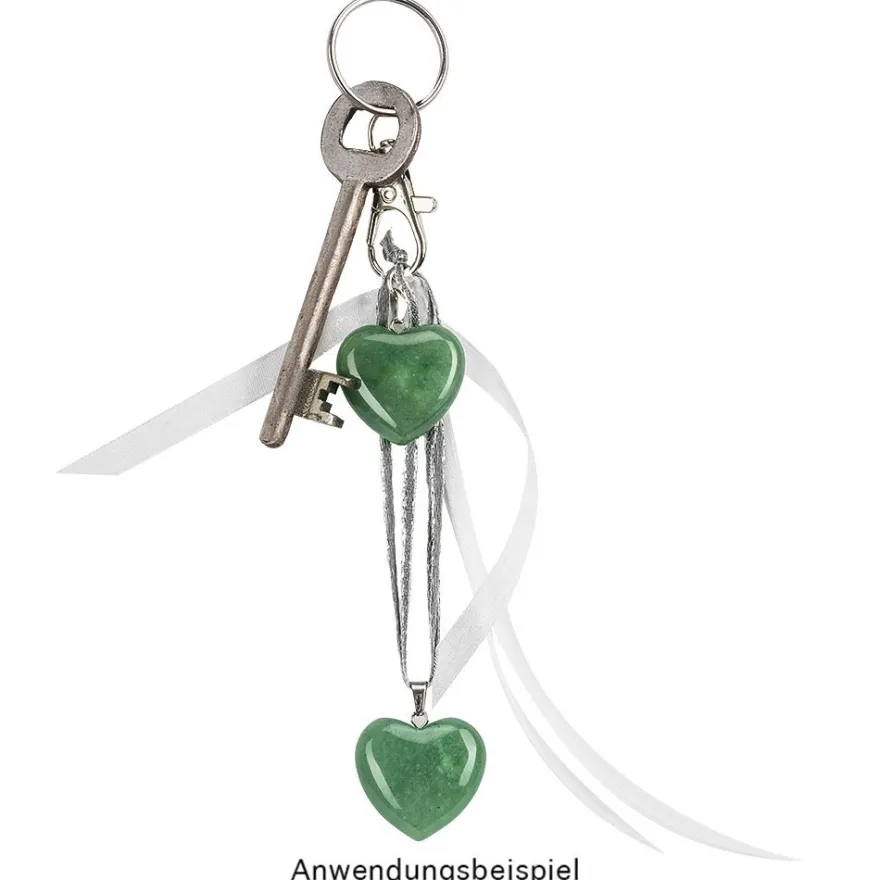 Aventurin-Herzanhänger, 2,5cm x 1cm x 2,4cm, mit silberfarbener Öse, 3 Stück