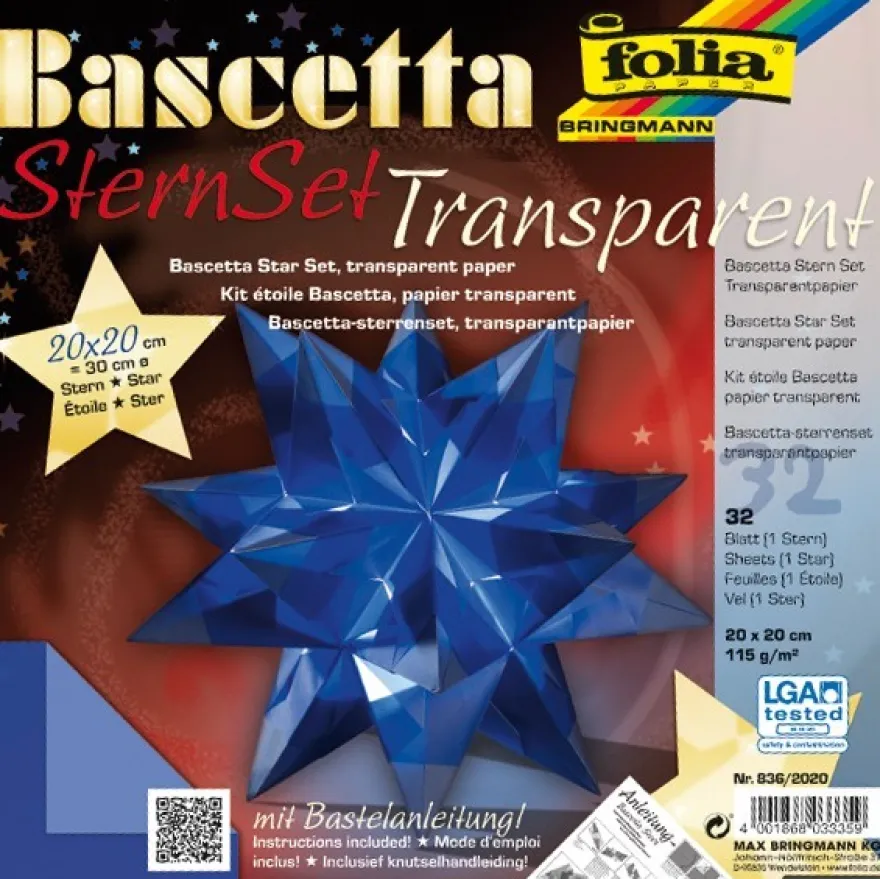 Bascetta Stern Set, transparent, 15x15cm, 32 Blatt, blau