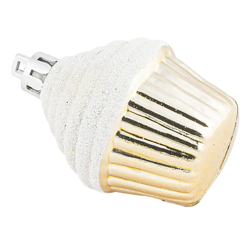 Baumschmuck, Cupcakes, Ø 4cm, 5,6cm hoch, glänzend hellgold, weißer Glitzer, 6 Stück