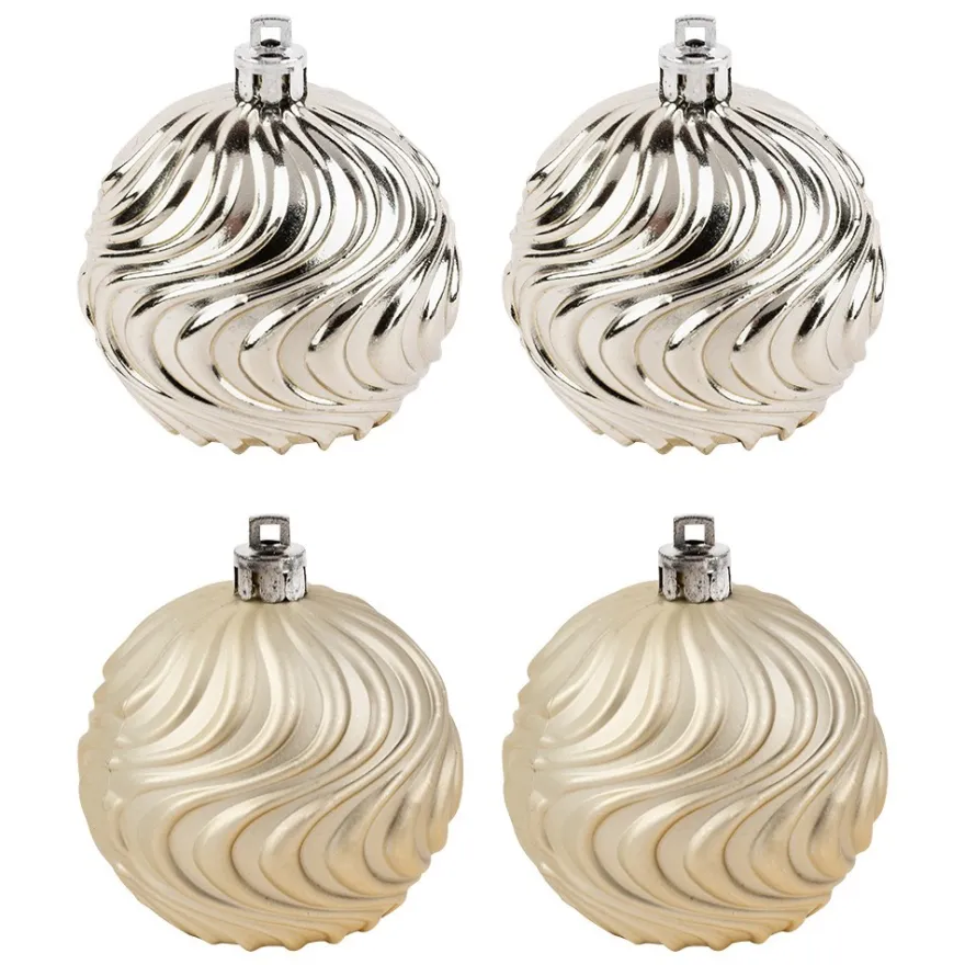 Baumschmuck, Relief-Kugeln 1, Ø 6cm, hellgold matt und glänzend, 4 Stück