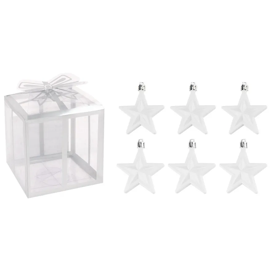 Baumschmuck, Sterne, 6cm x 2,8cm x 7,5cm, weiß, zum Aufhängen, 6 Stück