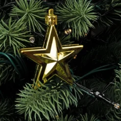 Baumschmuck, Sterne, 6cm x 2,8cm x 7,5cm, hellgold, zum Aufhängen, 6 Stück