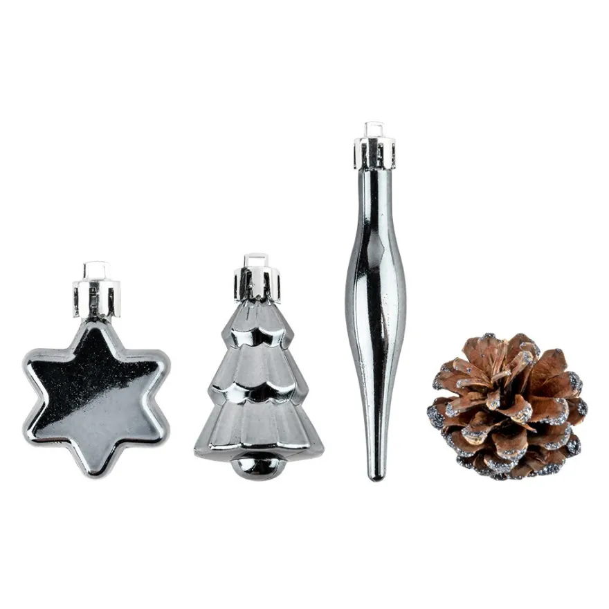 Baumschmuck, Vielfalt 1, versch. Designs & Größen, teilweise zum Aufhängen, grau, 14 Stück
