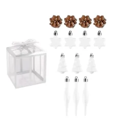 Baumschmuck, Vielfalt 1, versch. Designs & Größen, teilweise zum Aufhängen, weiß, 14 Stück