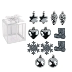 Baumschmuck, Vielfalt 2, versch. Designs & Größen, teilweise zum Aufhängen, grau, 12 Stück