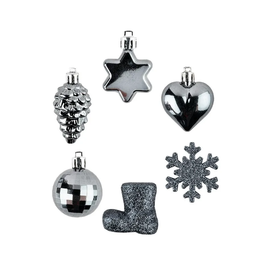 Baumschmuck, Vielfalt 2, versch. Designs & Größen, teilweise zum Aufhängen, grau, 12 Stück