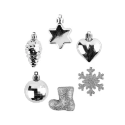 Baumschmuck, Vielfalt 2, versch. Designs & Größen, teilweise zum Aufhängen, silber, 12 Stück