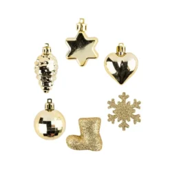 Baumschmuck, Vielfalt 2, versch. Designs & Größen, teilweise zum Aufhängen, hellgold, 12 Stück