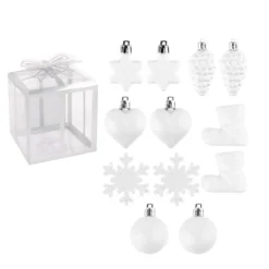 Baumschmuck, Vielfalt 2, versch. Designs & Größen, teilweise zum Aufhängen, weiß, 12 Stück