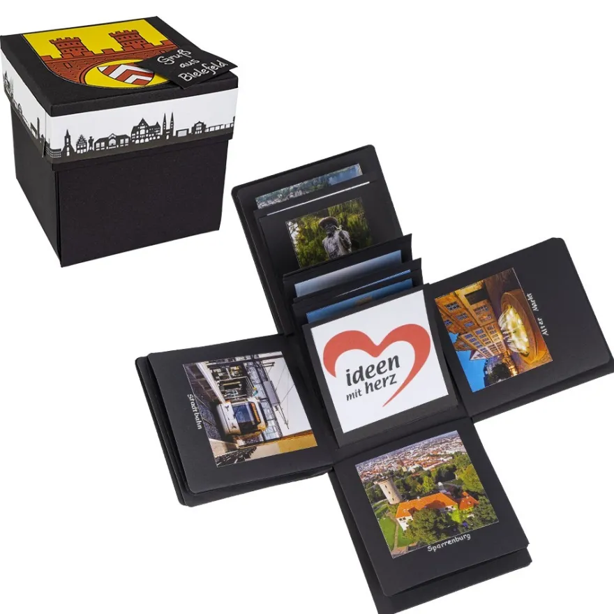 Überraschungsbox, mit Album, 12,5cm x 12,5cm x 12,5cm, schwarz