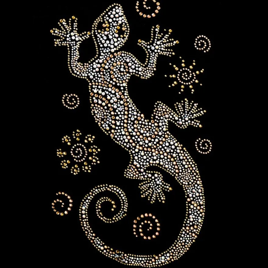 Bügelstrass-Design, DIN A4, mehrfarbig, Gecko 6, klar/braun