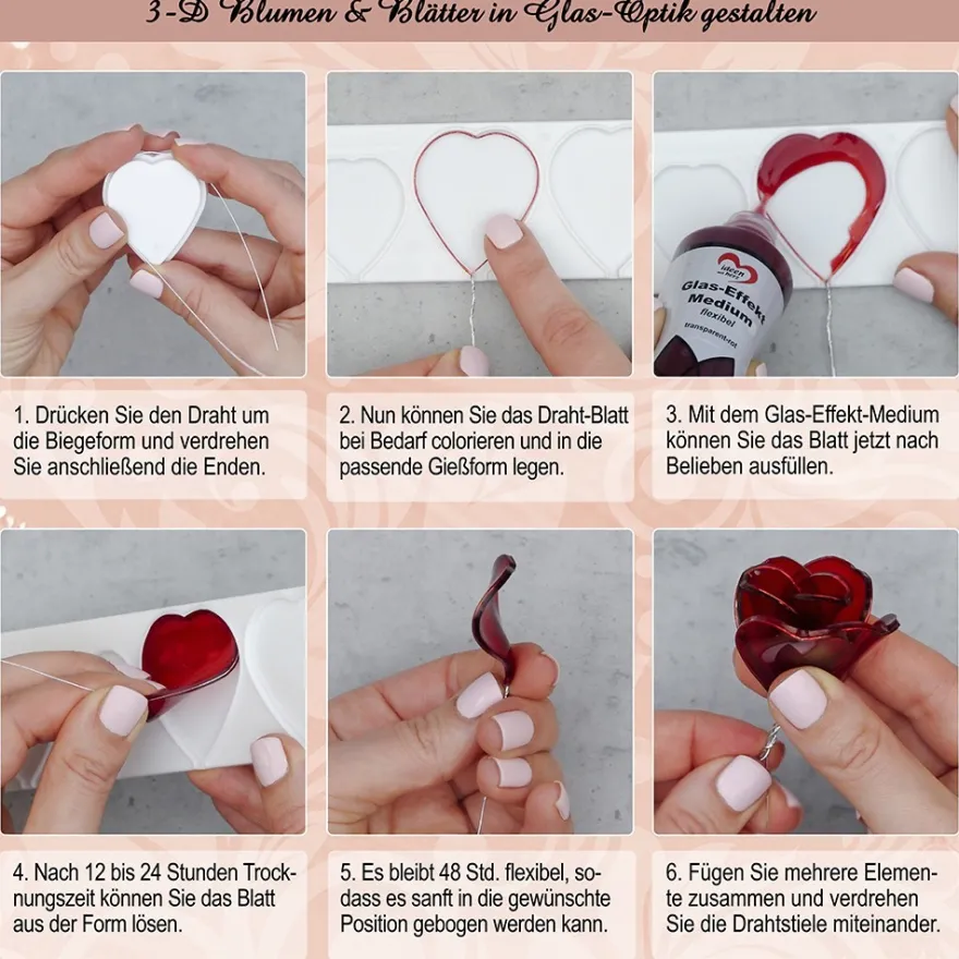 Biege- & Gießformen für Lilienblüten, für 3 verschiedene Blütenblätter, 4-teilig