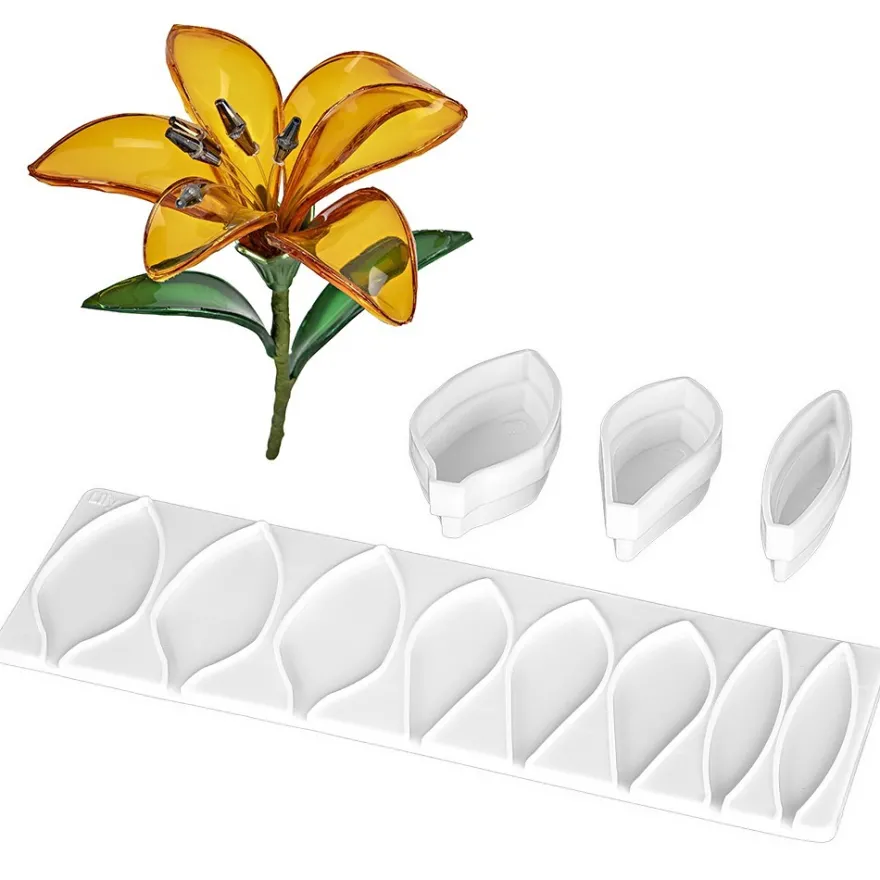 Biege- & Gießformen für Lilienblüten, für 3 verschiedene Blütenblätter, 4-teilig