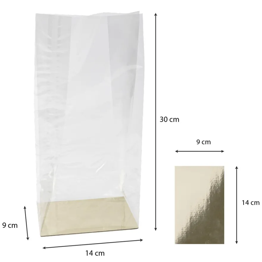 Blockbodenbeutel, 14cm x 9cm, 30cm hoch, mit Einlegeboden, 30 Stück