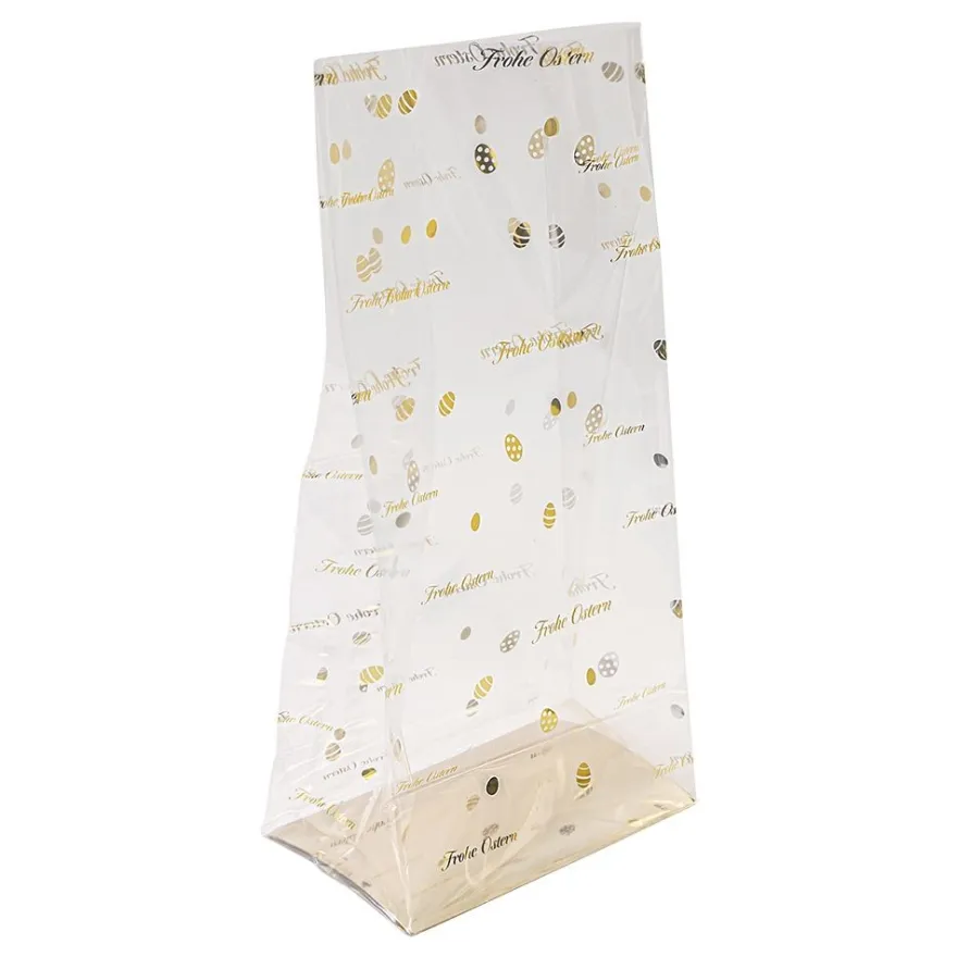 Blockbodenbeutel, Frohe Ostern, 14cm x 9cm, 30cm hoch, mit Goldfoliendruck, 30 Stück