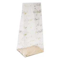 Blockbodenbeutel, Liebe Grüße, 12cm x 8cm, 25cm hoch, mit Goldfoliendruck, 30 Stück