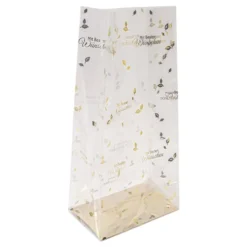 Blockbodenbeutel, Mit besten Wünschen, 14cm x 9cm, 30cm hoch, mit Goldfoliendruck, 30 Stück