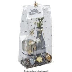 Blockbodenbeutel, Sterne, 16cm x 10cm, 35,5cm hoch, goldener Foliendruck & Einlegeboden, 30 Stück