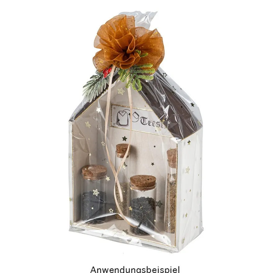 Blockbodenbeutel, Sterne, 16cm x 10cm, 35,5cm hoch, goldener Foliendruck & Einlegeboden, 30 Stück