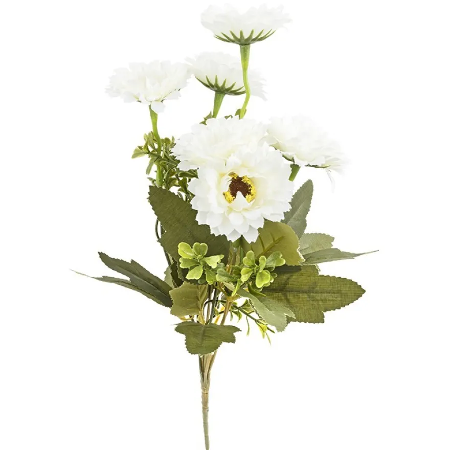 Blütenbusch, Chrysanthemen 1, 32cm hoch, 6 große Blüten, Ø 6cm, weiß