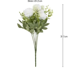 Blütenbusch, Dahlie in Weiß 2, 30,5cm lang, 5 Blüten, je Ø 4,5cm