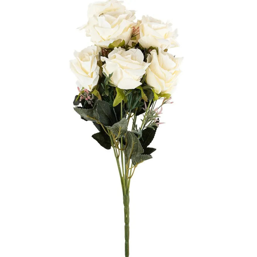 Blütenbusch, Elegante Rosen, 39cm lang, 9 große Blüten, Ø 7cm, weiß