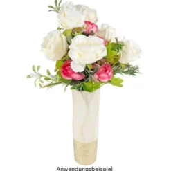 Blütenbusch, Elegante Rosen, 39cm lang, 9 große Blüten, Ø 7cm, weiß