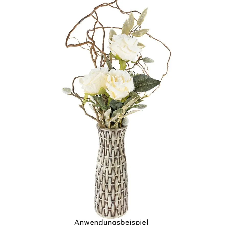 Blütenbusch, Elegante Rosen, 39cm lang, 9 große Blüten, Ø 7cm, weiß