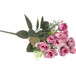 Blütenbusch, Rosen in Pink & Naturweiß, 36cm lang, 15 Blüten, versch. Größen Ø 2,5cm bis Ø 4cm