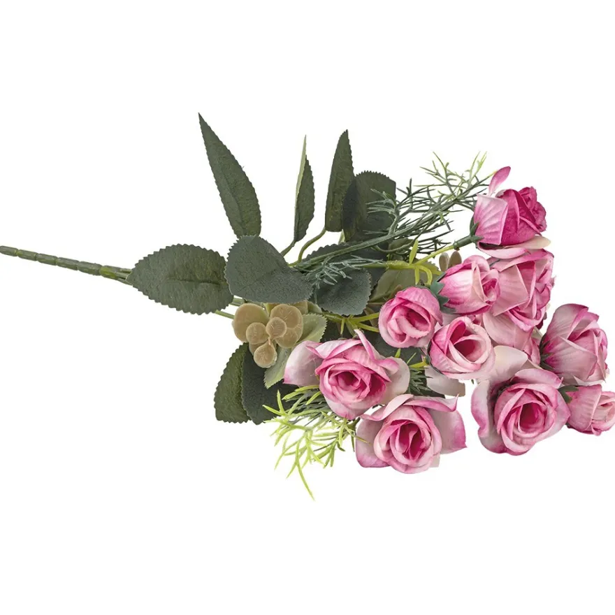 Blütenbusch, Rosen in Pink & Naturweiß, 36cm lang, 15 Blüten, versch. Größen Ø 2,5cm bis Ø 4cm