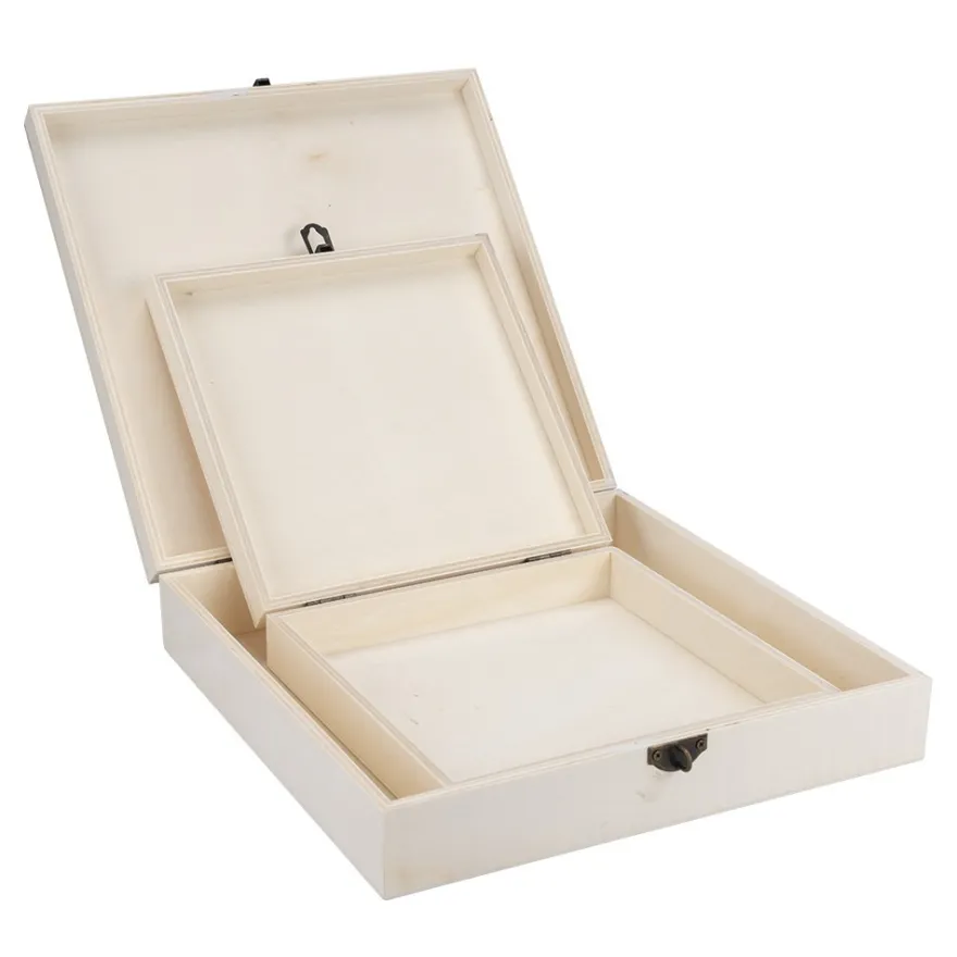 Boxen aus Holz, mit Vertiefung im Deckel, 2 Größen, 2 Stück