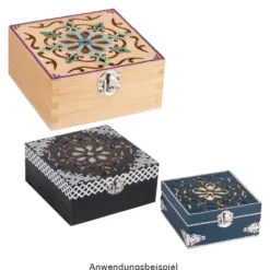 Boxen, Holz, quadratisch, mit Laser-Ornamentik, verschiedene Größen, 3 Stück