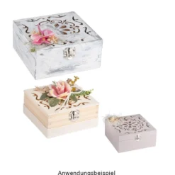 Boxen, Holz, quadratisch, mit Laser-Ornamentik, verschiedene Größen, 3 Stück