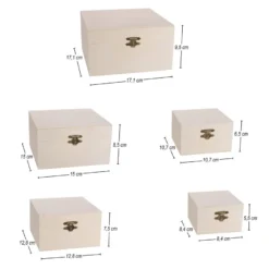 Boxen, Holz, quadratisch, verschiedene Größen, 5 Stück